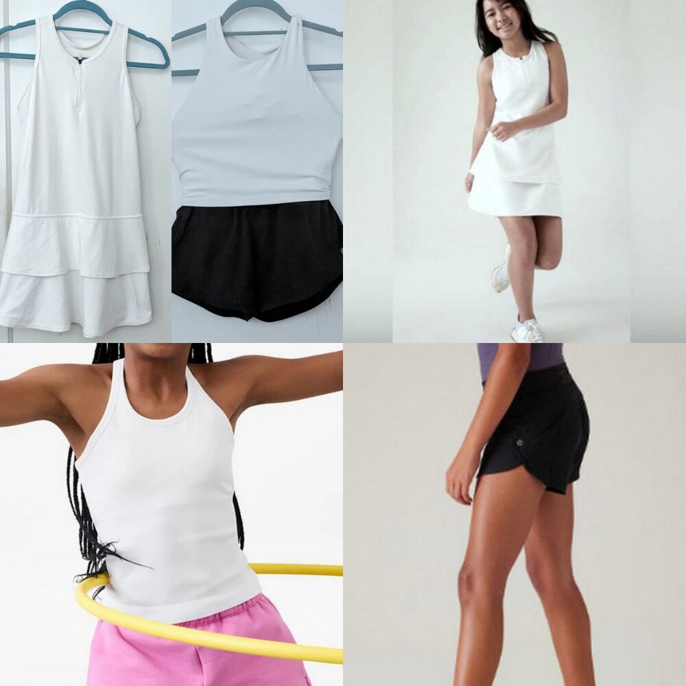 Athleta Girl Lot of 4 White Tennis Dress Black Shorts White Tank Size L 12 y